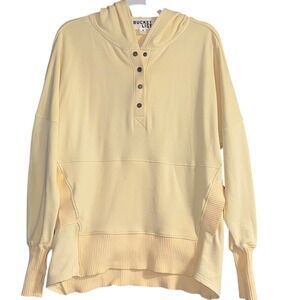 Bucket List Cream Henley Hoodie Pullover Sweatshirt Size M
